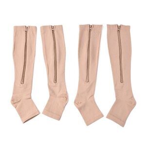 Zipper Compression Socks with Open Toe (S/M) Tan